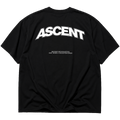 Back view of the SOVEN ASCENT oversized heavyweight cotton T-shirt in dark from the ORIGIN collection featuring a minimalist back graphic.
