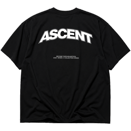 Back view of the SOVEN ASCENT oversized heavyweight cotton T-shirt in dark from the ORIGIN collection featuring a minimalist back graphic.
