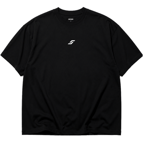 Front view of the SOVEN ASCENT oversized heavyweight cotton T-shirt in dark from the ORIGIN collection featuring a minimalist front graphic.

