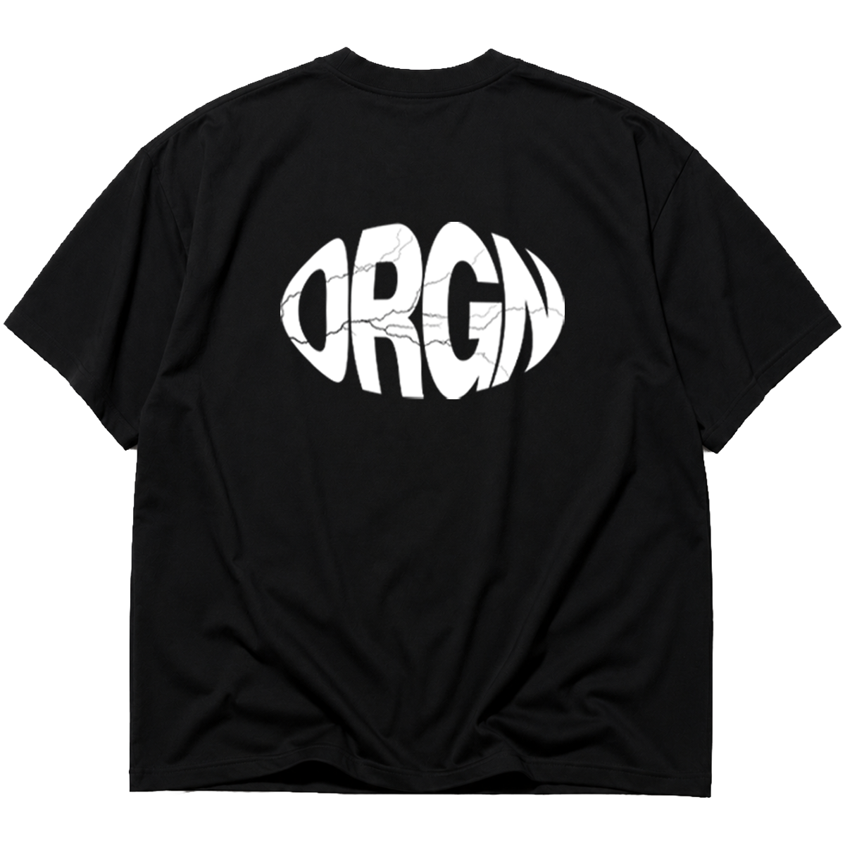 Back view of the SOVEN ORGN oversized heavyweight cotton T-shirt in dark from the ORIGIN collection featuring a minimalist back graphic
