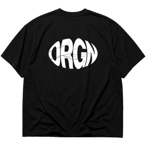Back view of the SOVEN ORGN oversized heavyweight cotton T-shirt in dark from the ORIGIN collection featuring a minimalist back graphic
