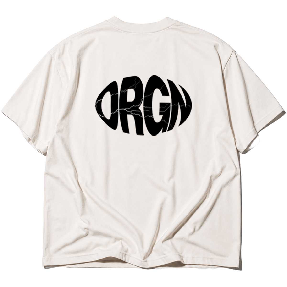 Back view of the SOVEN ORGN oversized heavyweight cotton T-shirt in light  from the ORIGIN collection featuring a minimalist back graphic
