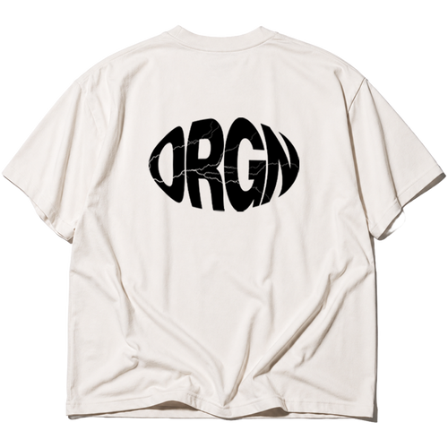 Back view of the SOVEN ORGN oversized heavyweight cotton T-shirt in light  from the ORIGIN collection featuring a minimalist back graphic
